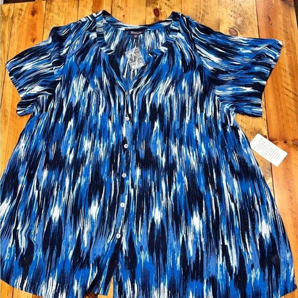 Roaman’s NWT plus sized button down abstract print long shirt - Picture 2 of 9